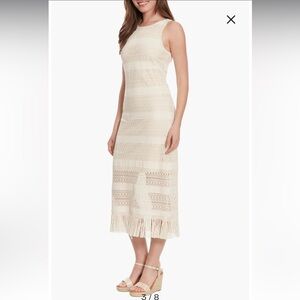 London Times Fringe Sleeveless Crochet Dress (Size 4)